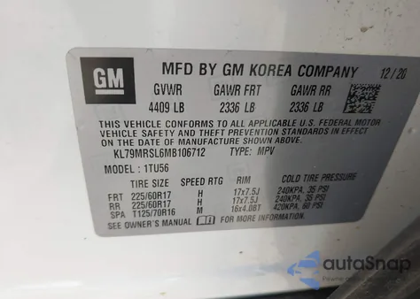 2021 Chevrolet Trailblazer Awd Lt from USA, damaged, VIN KL79MRSL6MB106712